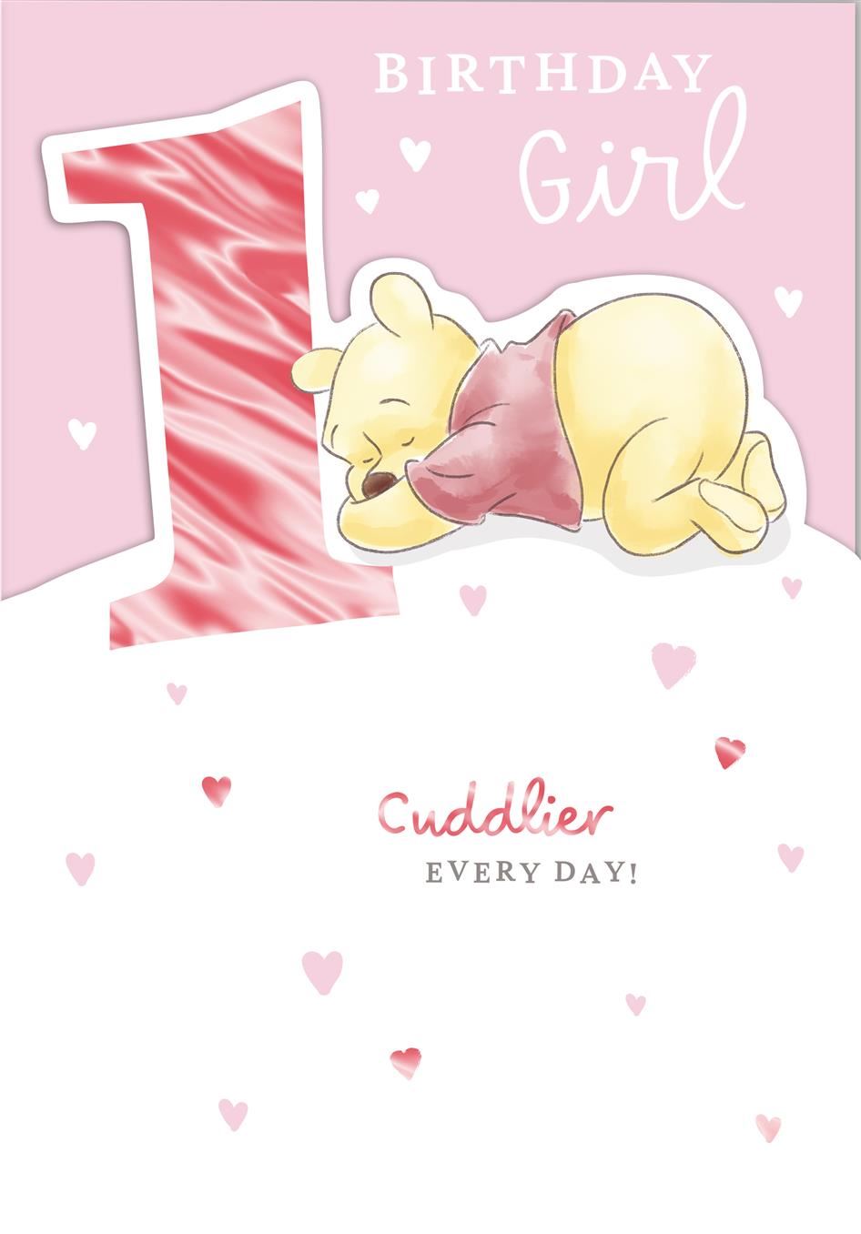 Winnie the Pooh Illustration Age 1 Girl Birthday Card