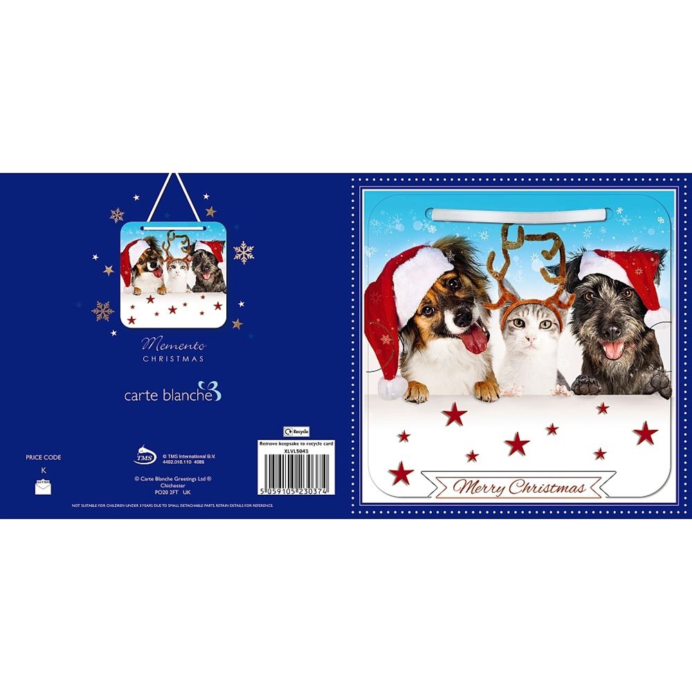 Dogs & Cat Photographic 3D Lenticular  Detachable Keepsake Christmas Card