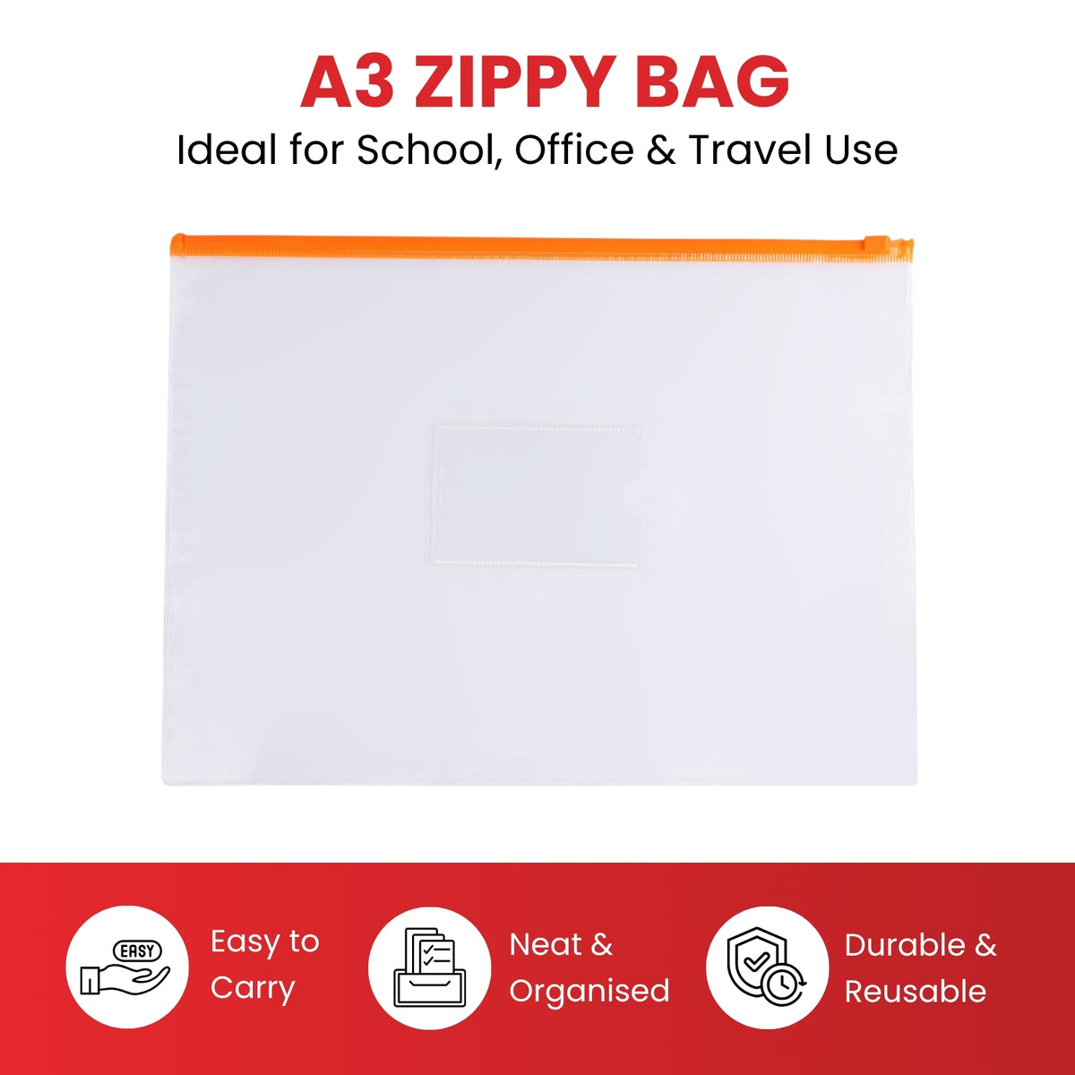 Pack of 12 A3 Clear Zippy Bags with Green Zip