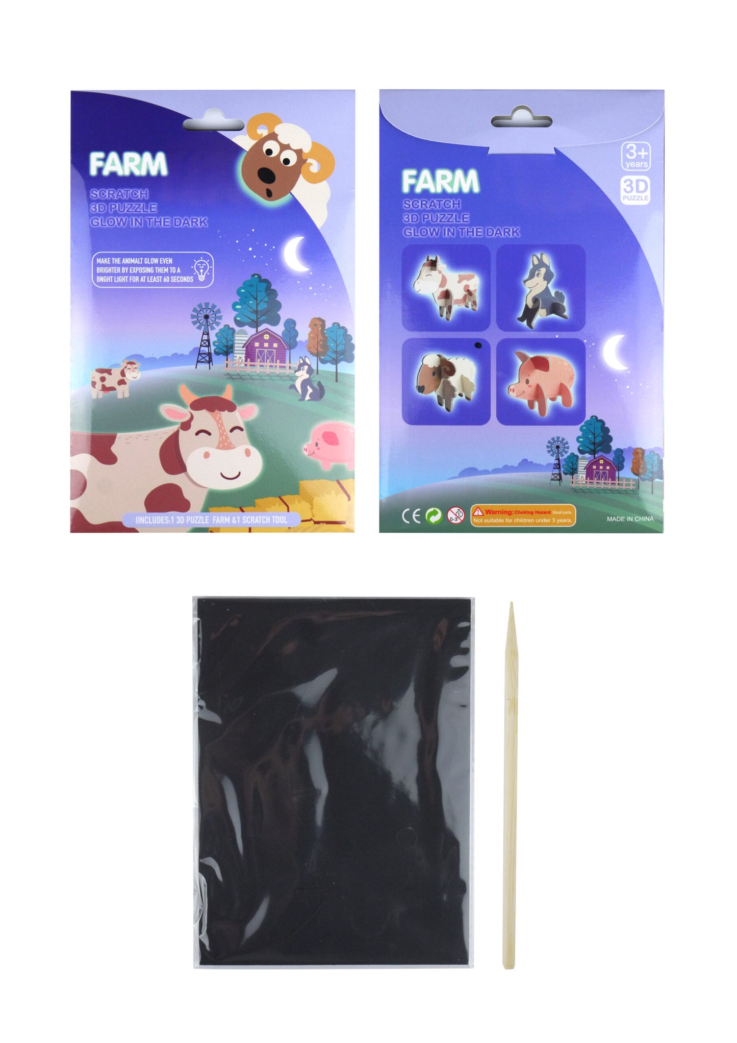 Farm Animal Magic Colour Scratch 3D Puzzle (Glow In The Dark)