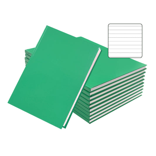 Pack of 10 A4 160 Pages 8mm Ruled Green Casebound Notebooks