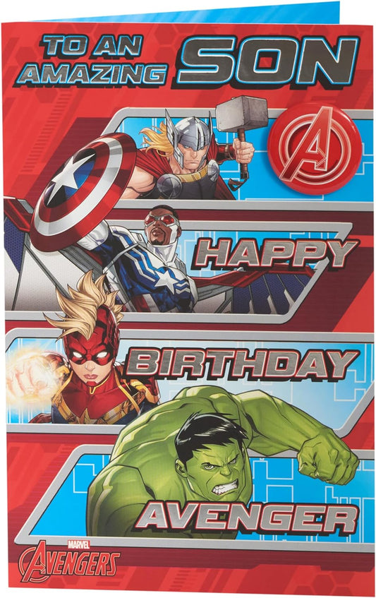 Marvel The Avengers Red & Split Design Son Birthday Card