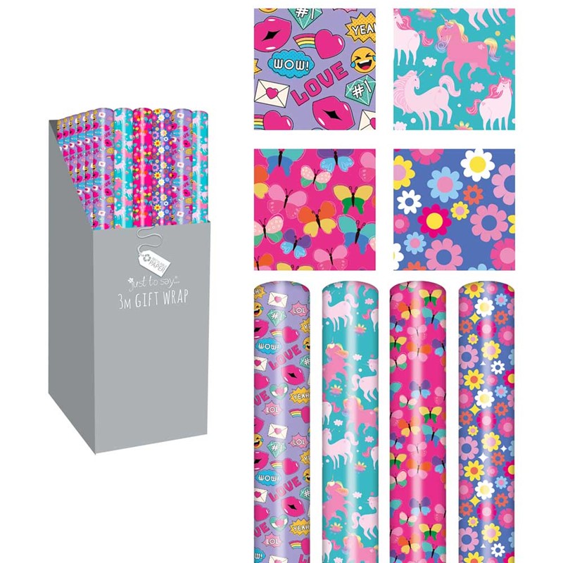 Single 3 Metre Girls Design Gift Wrap Roll