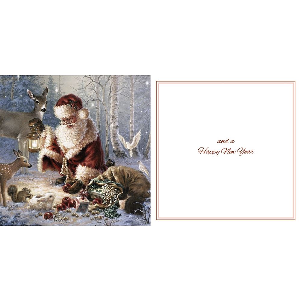 Santa In Forest Classic 3D Lenticular Traditional Festive Merry Christmas Card with Detachable Keepsake