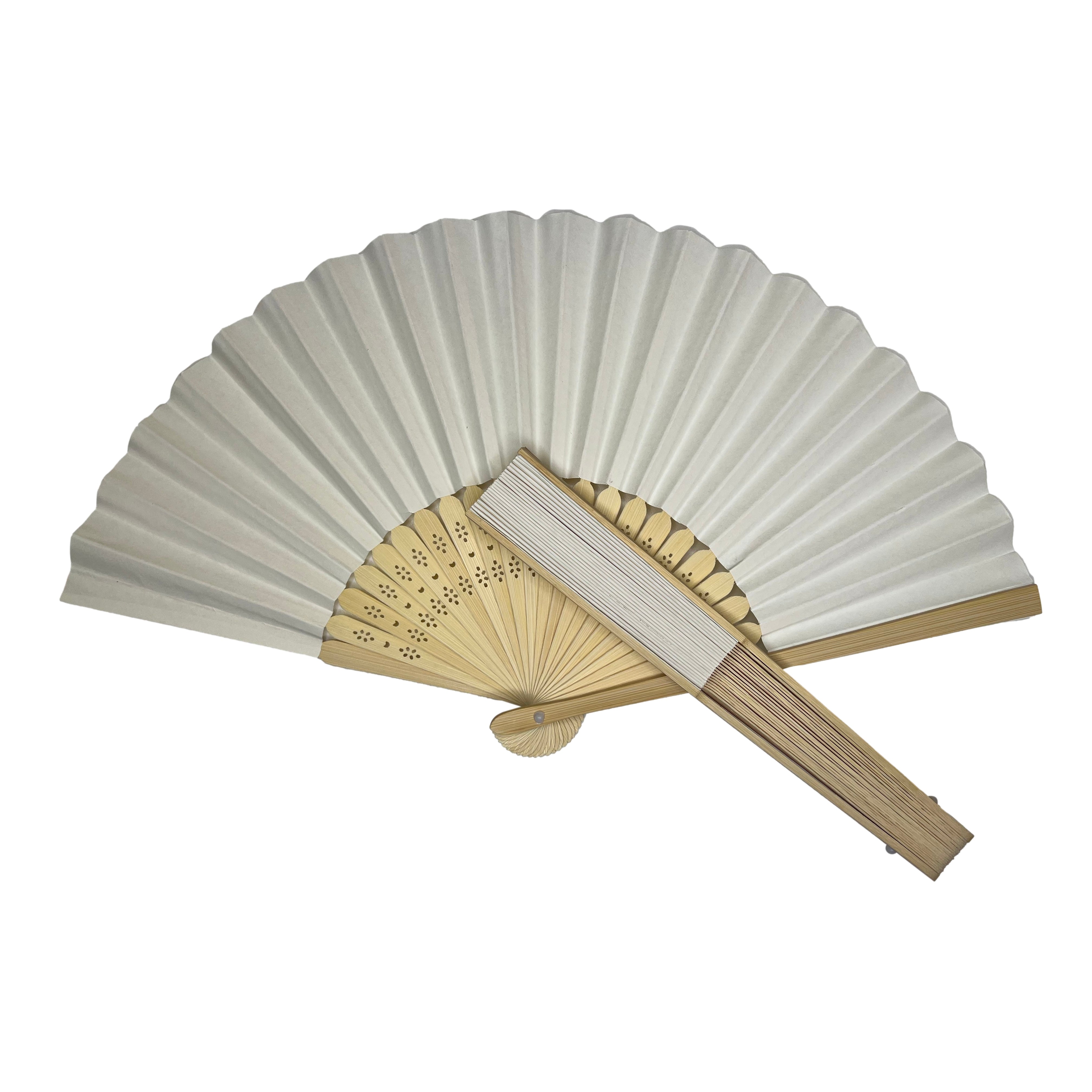 Pack of 10 Rice White Paper Foldable Hand Held Bamboo Wooden Fans by P ...