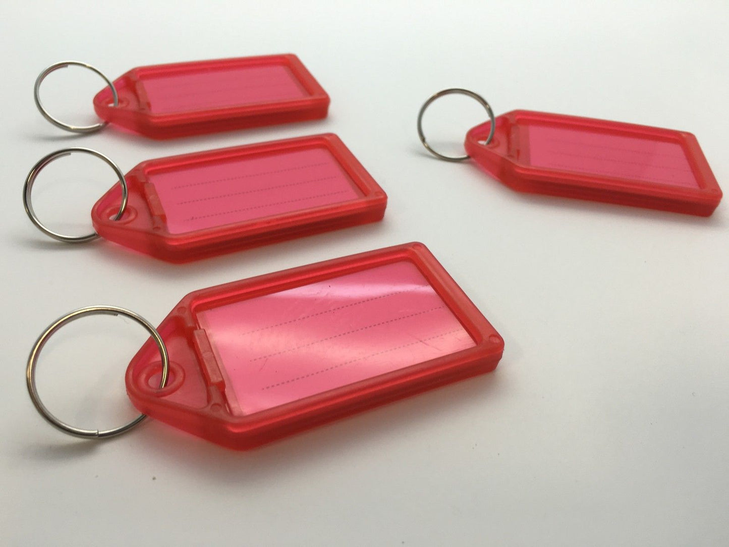 Pack of 50 Large Red Identity Tag Key Rings - Sliding Fob Keyrings Coloured