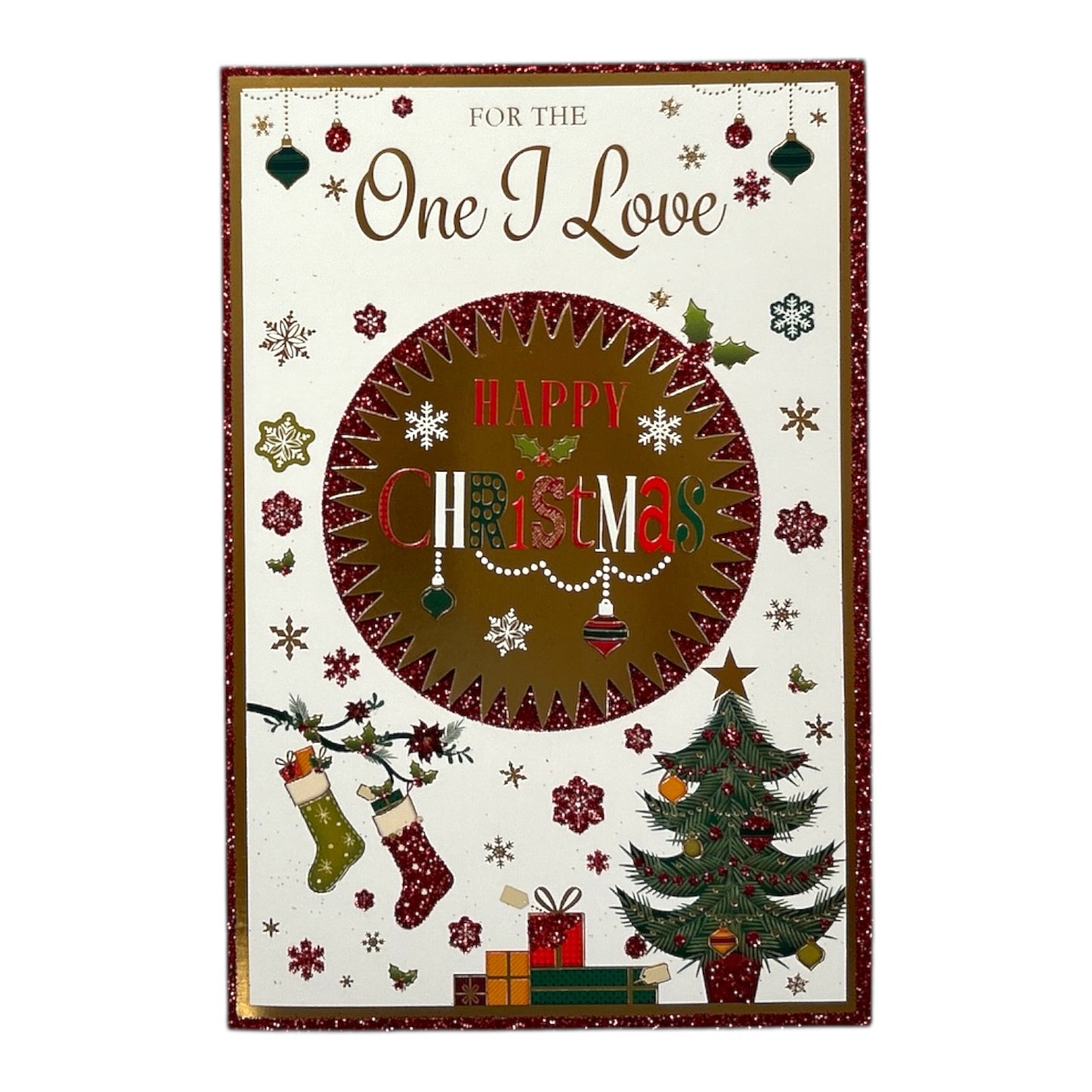 For The One I Love Gold Frame Design Christmas Card