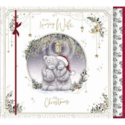 Bears Snuggling In Santa Hats Wife Luxury Extra Large Boxed Handmade Christmas Card