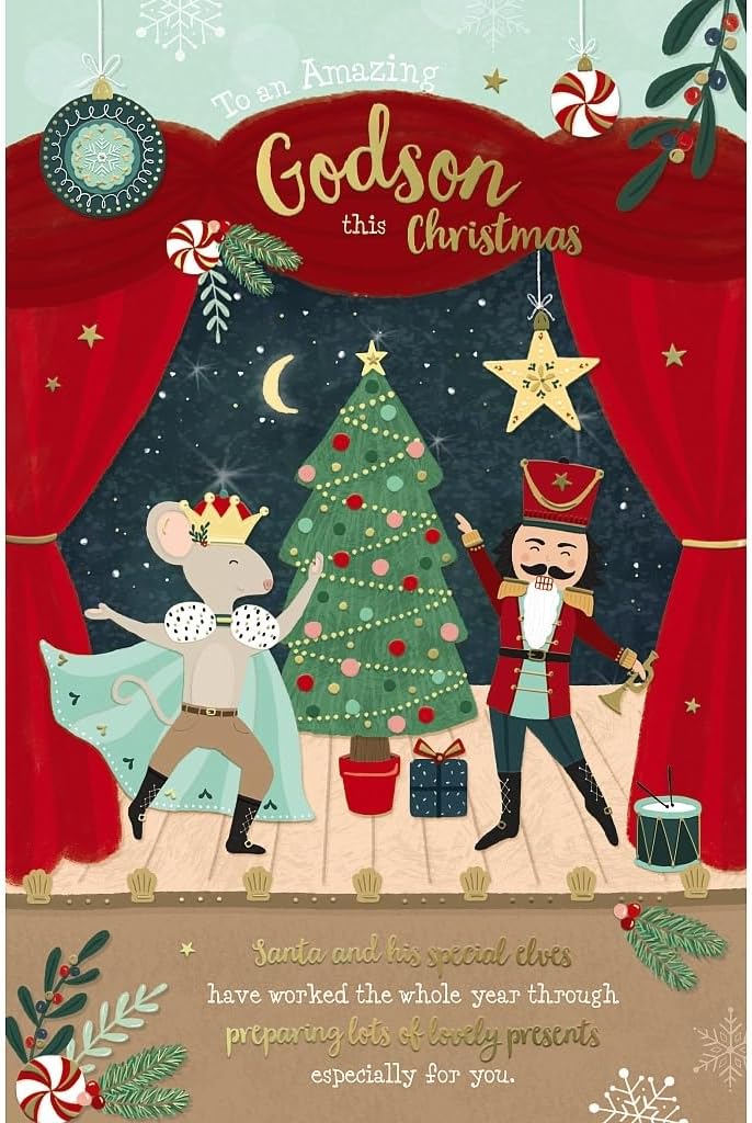 Mouse And Nutcracker King Godson Christmas Card