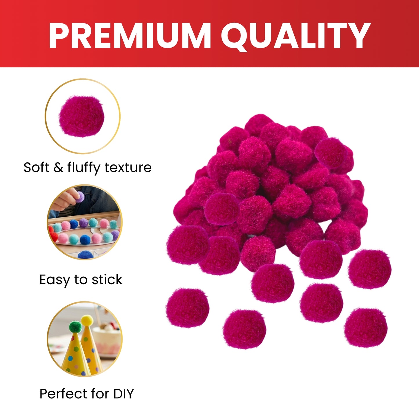 Pack of 250 Purple Pom Poms 1.5cm – Soft Fluffy Craft Balls