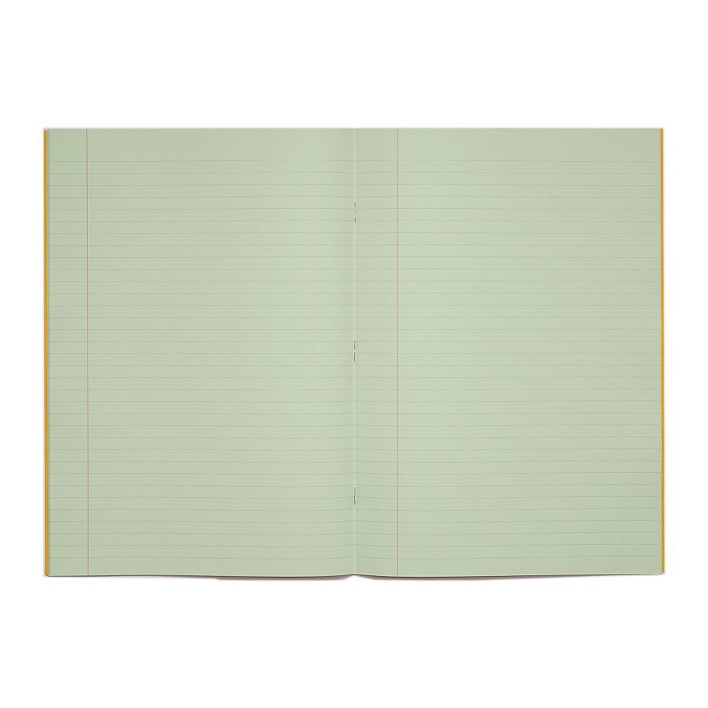 Pack of 10 Rhino A4 48 Page Yellow with Green Tinted Paper 8mm Lined with Margin Exercise Books