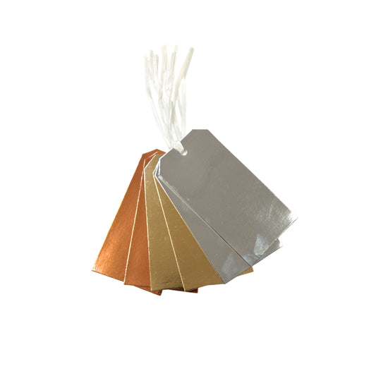 Pack of 6 Assorted Metallic Coloured Strung Tags 60 x 120mm
