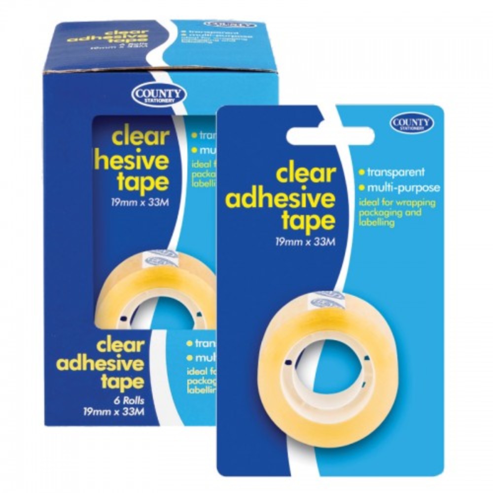 Pack of 12 Clear Adhesive Tape 19mmx33m on Blister Card