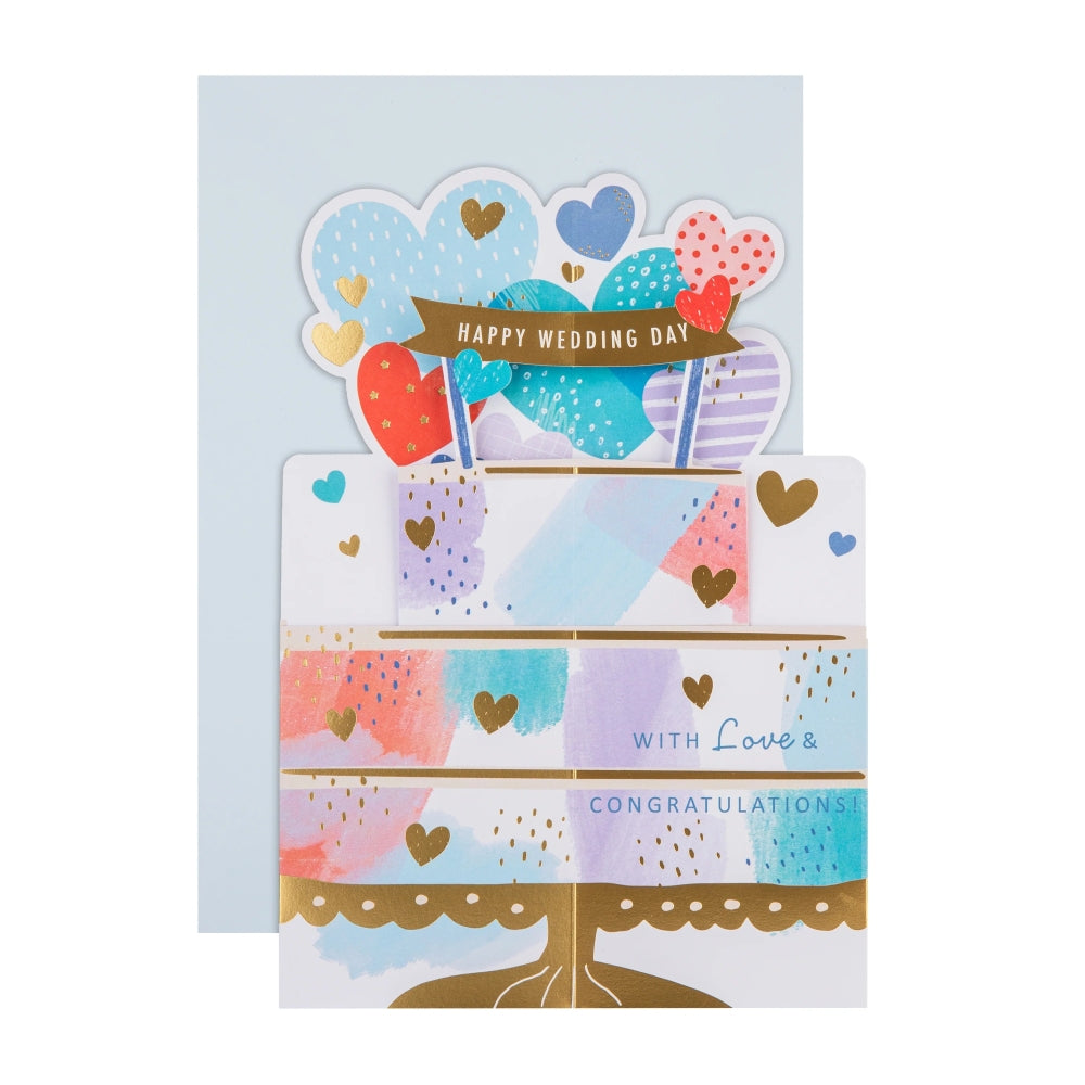 3D Pop-Up Colourful Cake Design Wedding Card