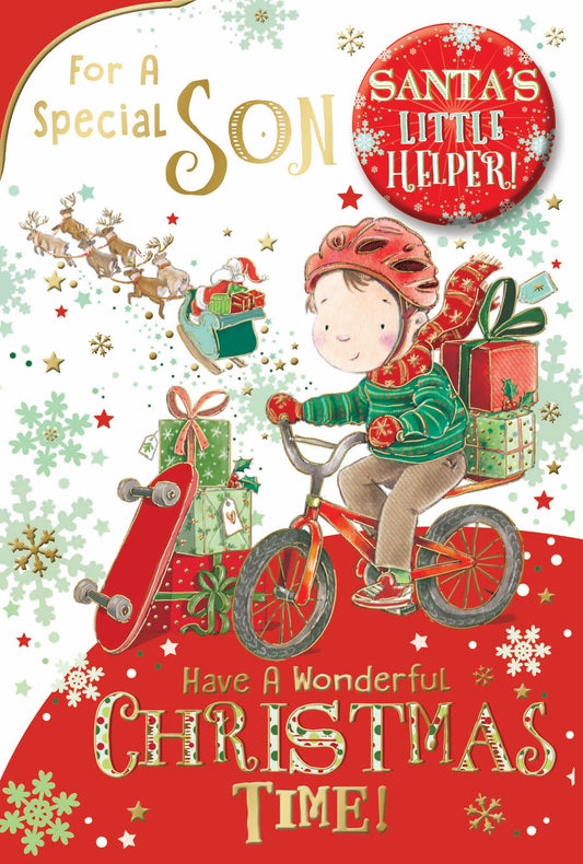 For a Special Son Santa's Little Helper Christmas Card