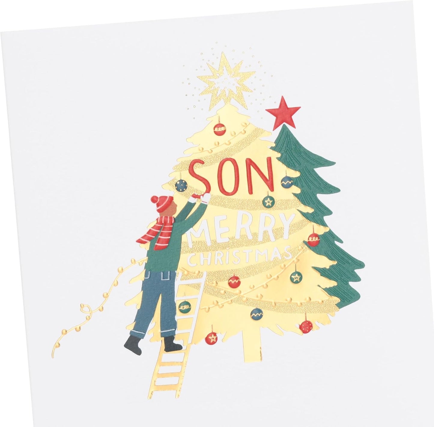 Person Decorating Xmas Tree Son Christmas Card