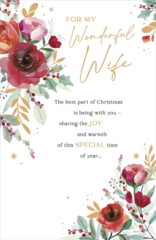 Artistic Festive Flowers Design Wife Christmas Card