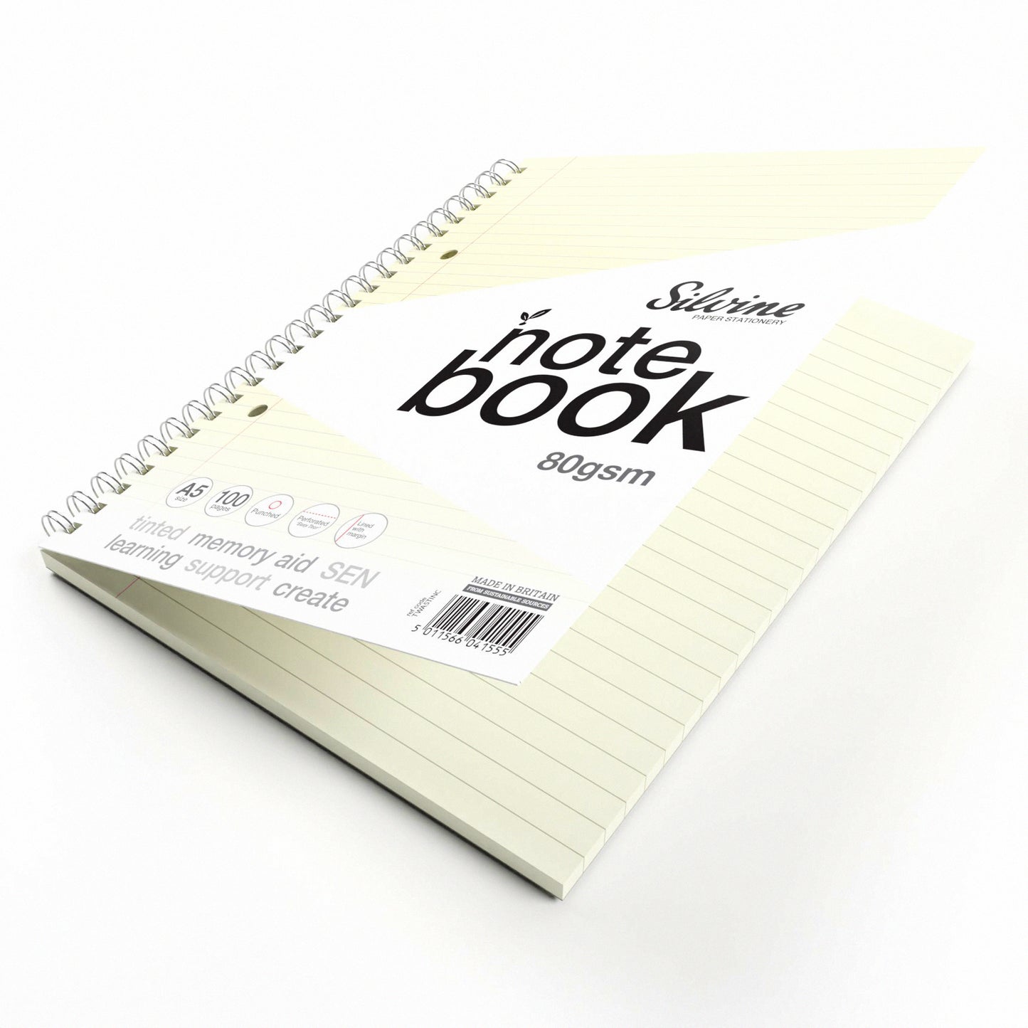 A5+ 100 Pages Twin Wire SEN Cream Paper Dyslexia Notebook - Lined with Margin