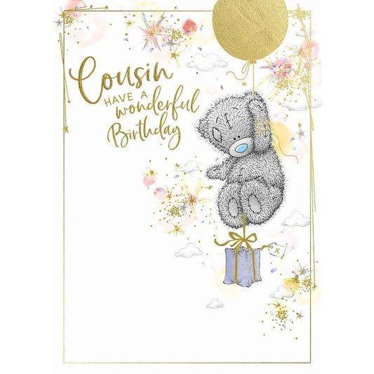 Bear Holding Single Balloon Cousin Birthday Card