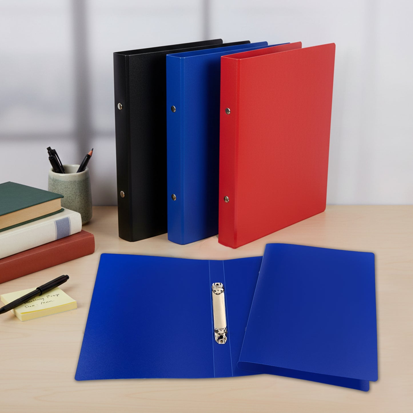 Pack of 3 A5 PP Ring Binders – 25mm Spine, 2 O-Ring Mechanism, 700 Micron Durable Cover – Red, White, Black