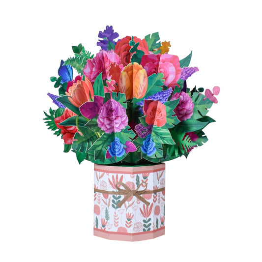Vibrant Florals Bouquet Bliss 3D Pop-Up Greeting Card - Mother's Day Thank You Birthday