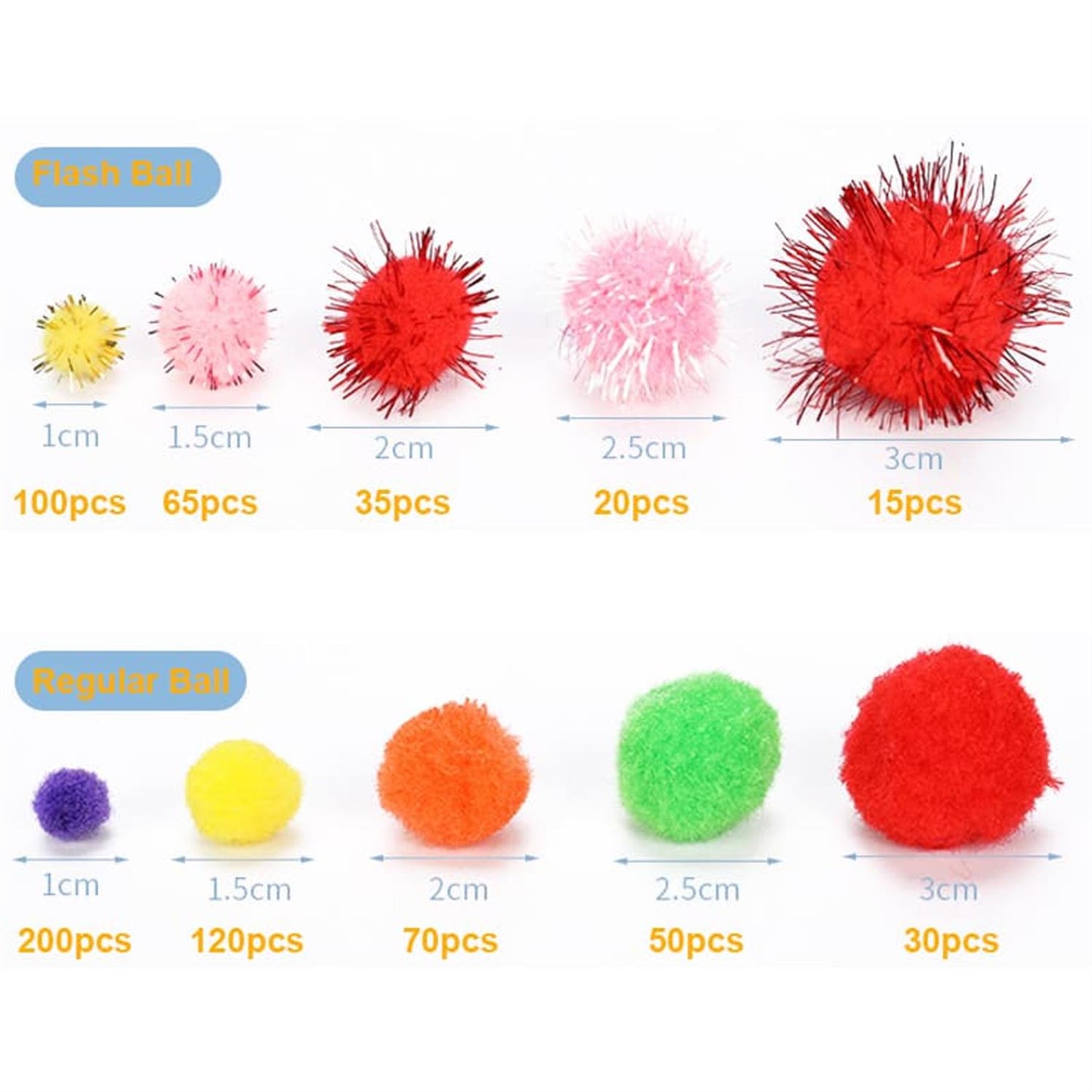 Bag of 35 Pieces 2cm Colorful Flash Pom Pom Balls