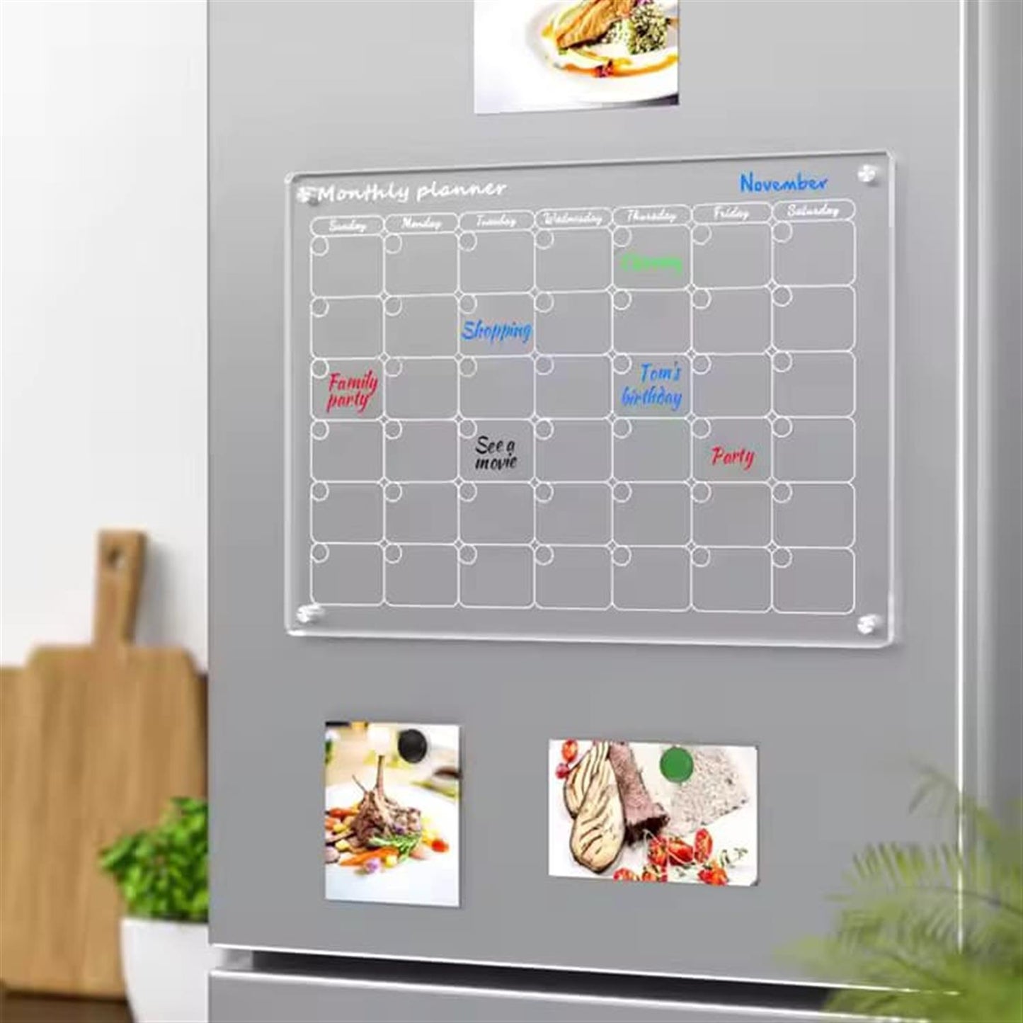 Glass Dry Erase Magnet Whiteboard Monthly Calendar Planner for Refrigerator 40×30×0.3 cm
