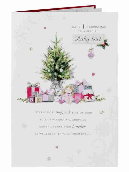 Sweet Sentiments Girls 1st Christmas Card 