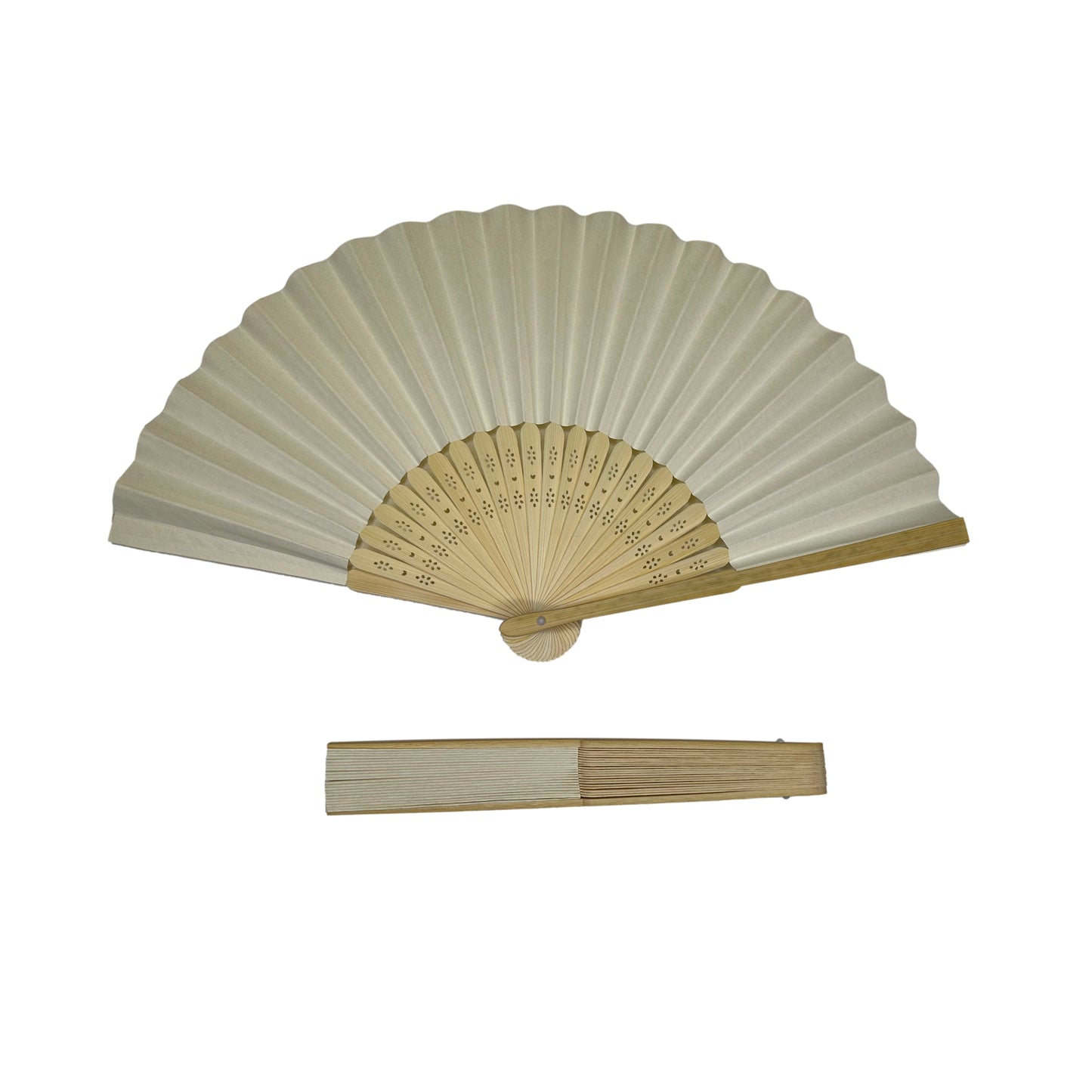 Pack of 50 Ivory Paper Foldable Hand Held Bamboo Wooden Fans by Parev