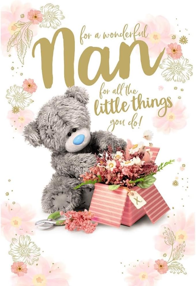 Bear With Box Of Flowers Nan Photo Finish Mother's Day Card