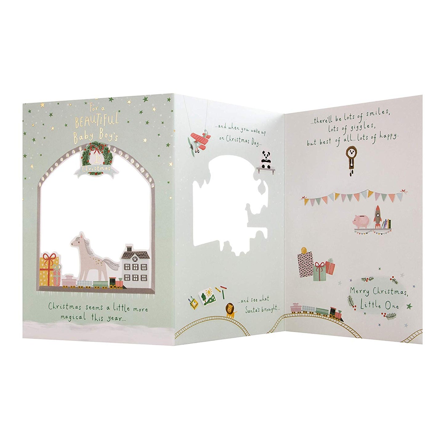Baby Boy's 1st Christmas Card Die-Cut 3D Effect Design