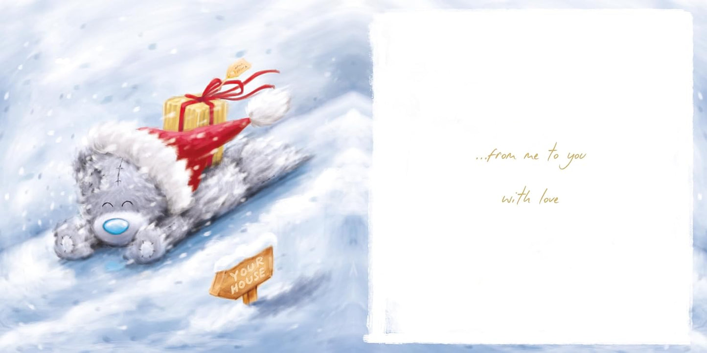 Bear Sliding Down Snowy Slope Open Christmas Card