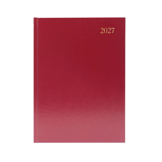 Janrax 2027 A5 Day Per Page Burgundy Desk Diary