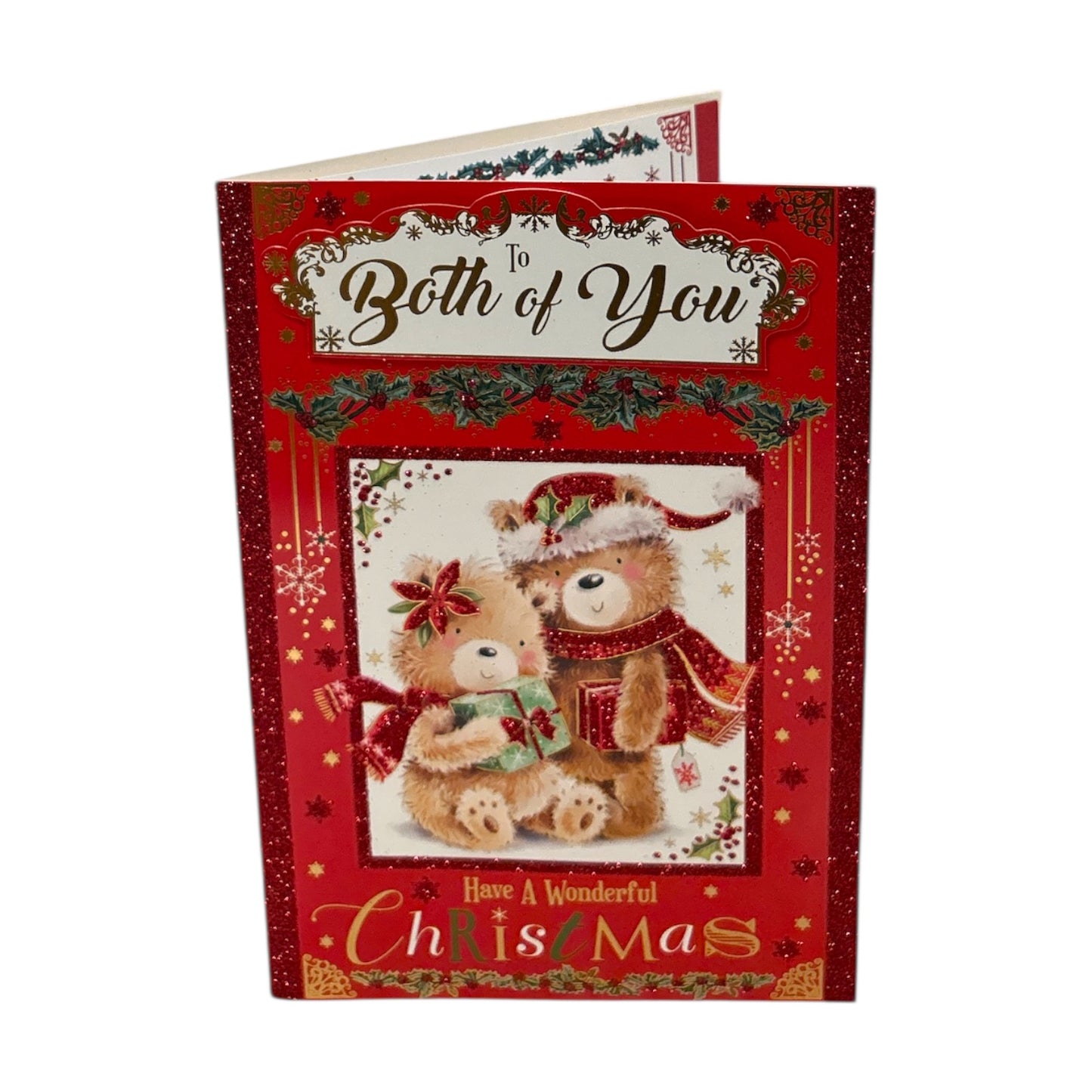 To Both of You Bears With Gift Beautiful Red Christmas Card