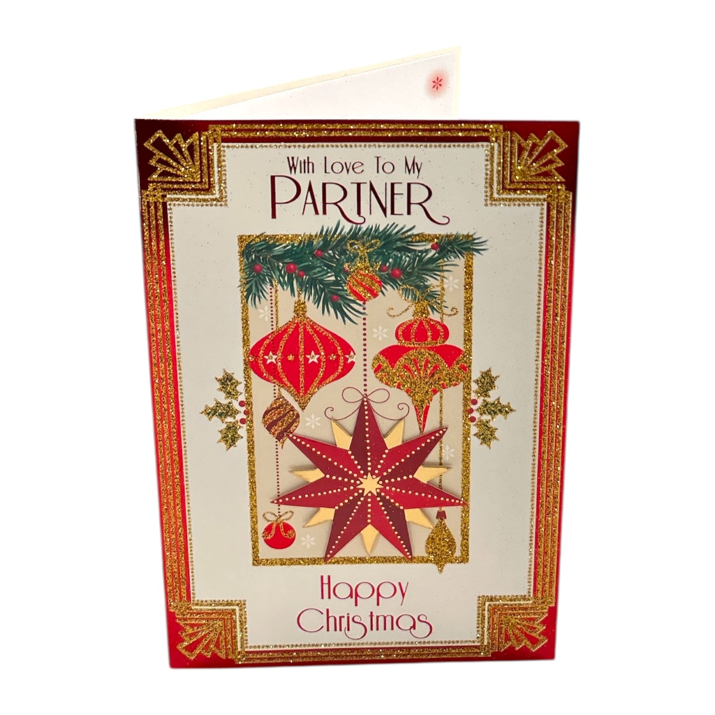 With Love to My Partner Baubles and Star Design Christmas Card