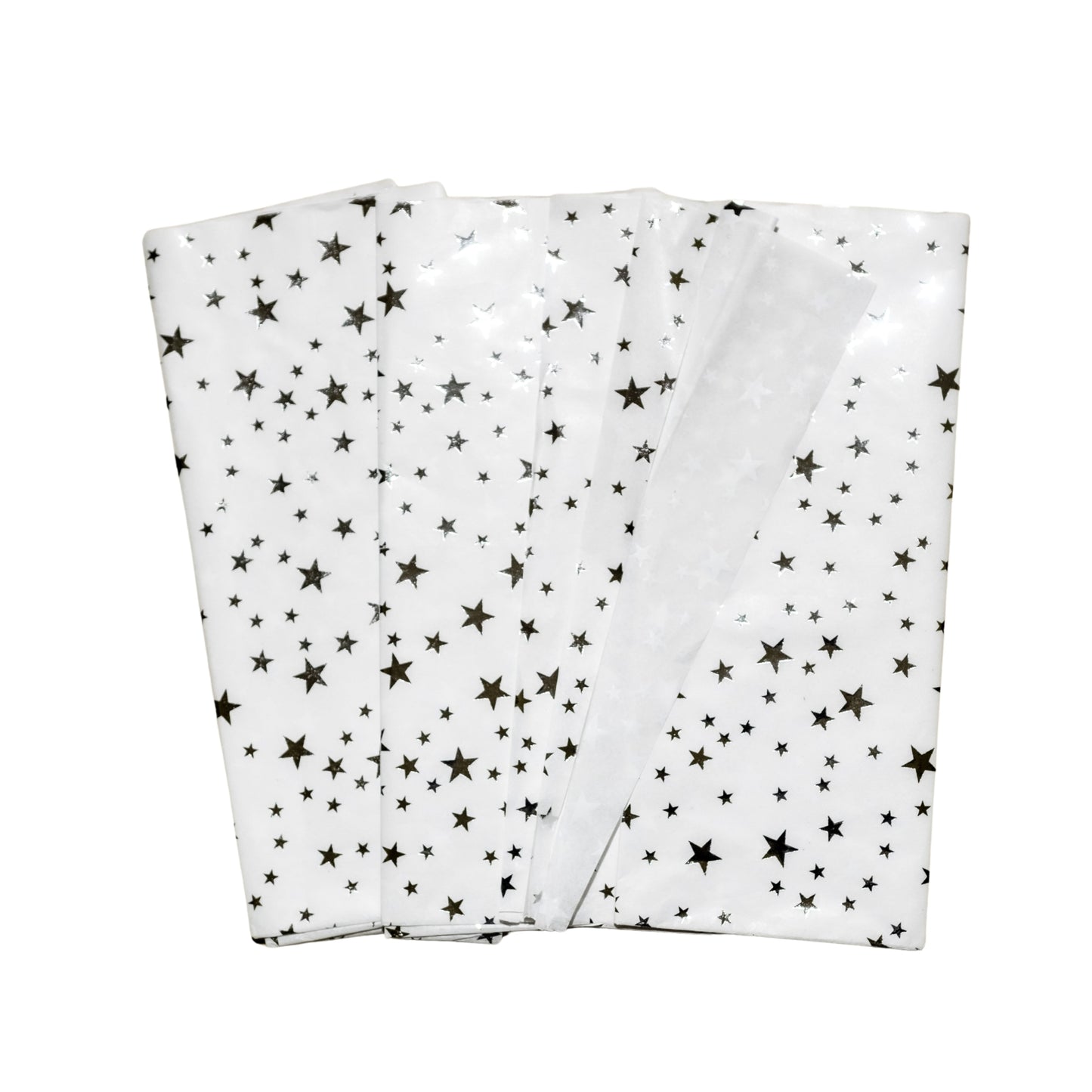 Pack of 10 Stars Luxury Silver Metallic Plastic-Free 18gsm Tissue Paper Sheets 50x70cm - Patterned Tissue Paper for Xmas, New Year, Party, Wedding, Birthday Packing Present Gift Box DIY Art Crafts