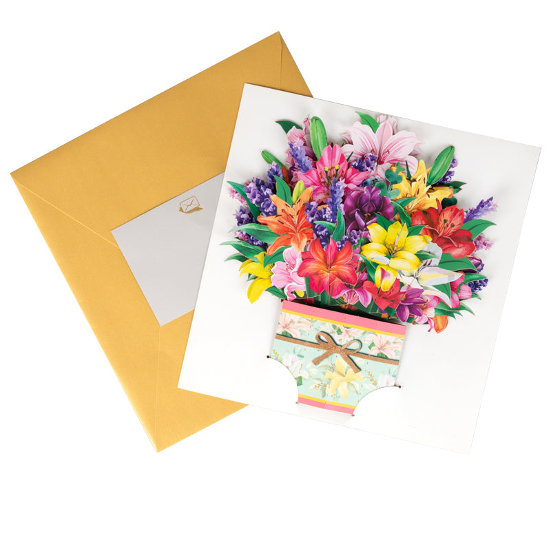 Lilies & Tulips Colorburst Bouquet 3D Pop Up Greeting Card