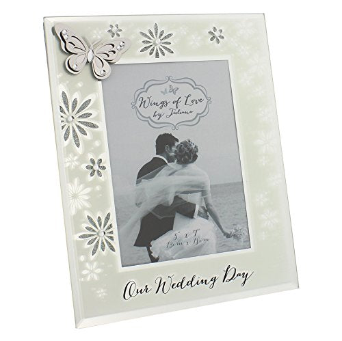Juliana Wings of Love Butterfly Glass 5" x 7" Wedding Day Photo Frame with glitter