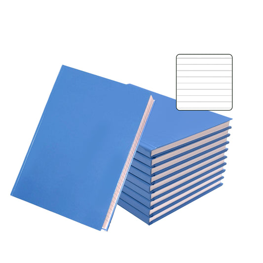 Pack of 10 A5 160 Pages 8mm Ruled Blue Casebound Notebooks