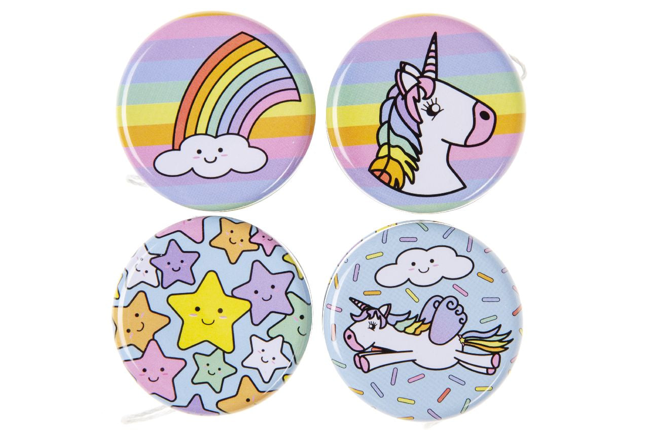 Pack of 12 Metal Yo-Yo Unicorn Theme Return Tops