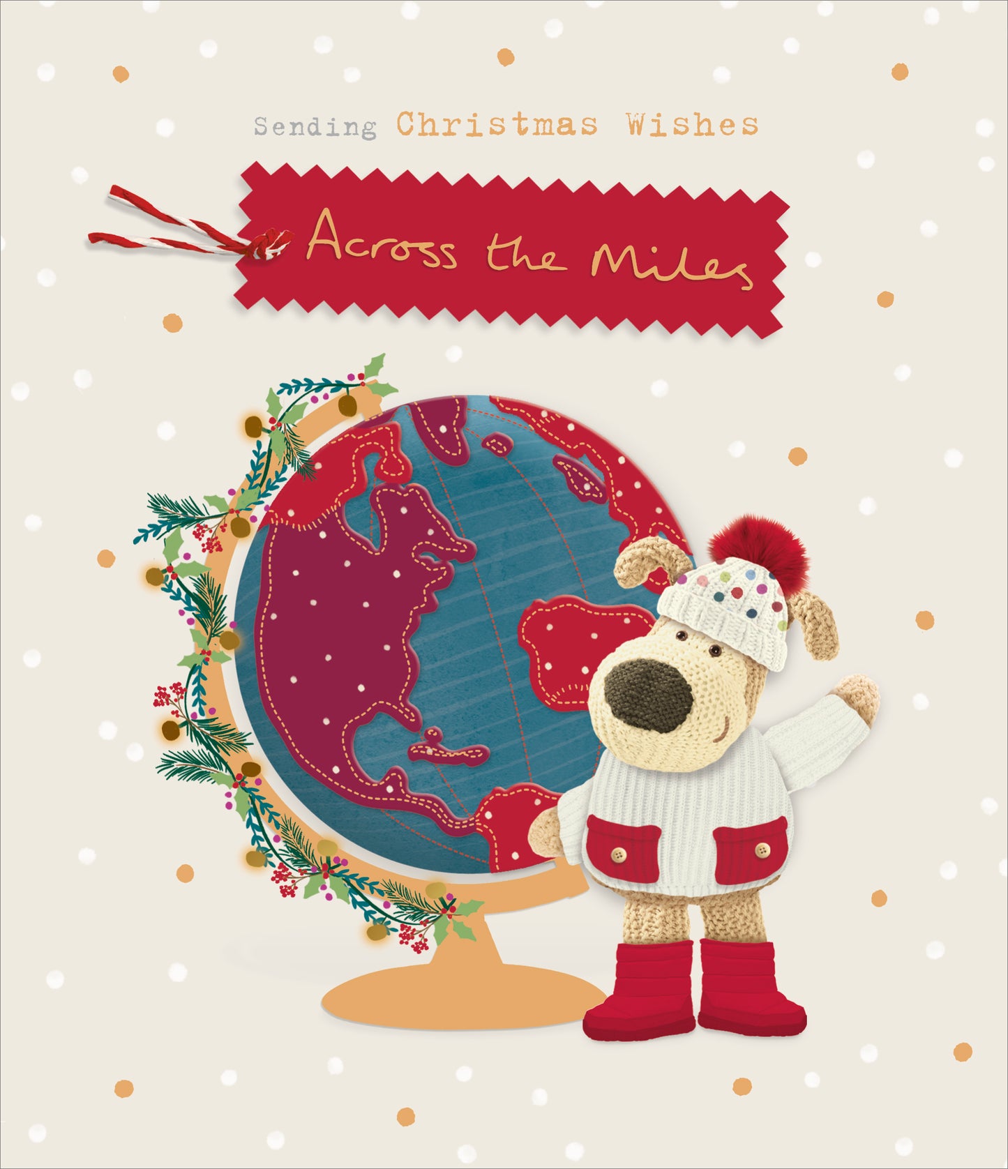 Boofle Stood Next To World Map Across The Miles Christmas Card