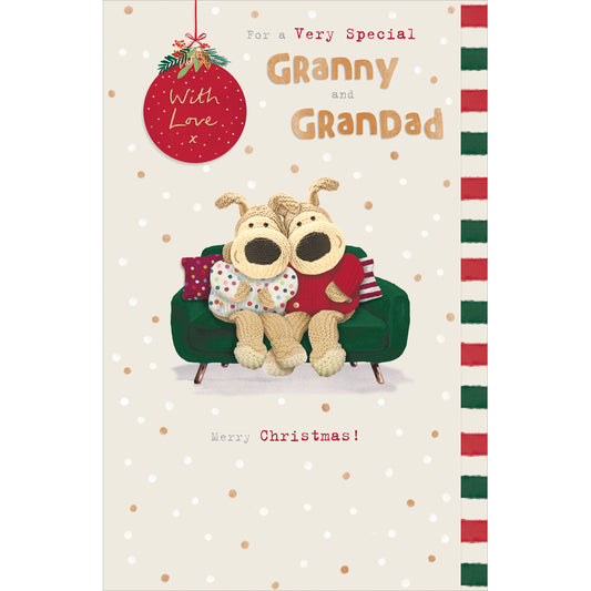 Boofles Sat On Sofa Granny & Grandad Christmas Card