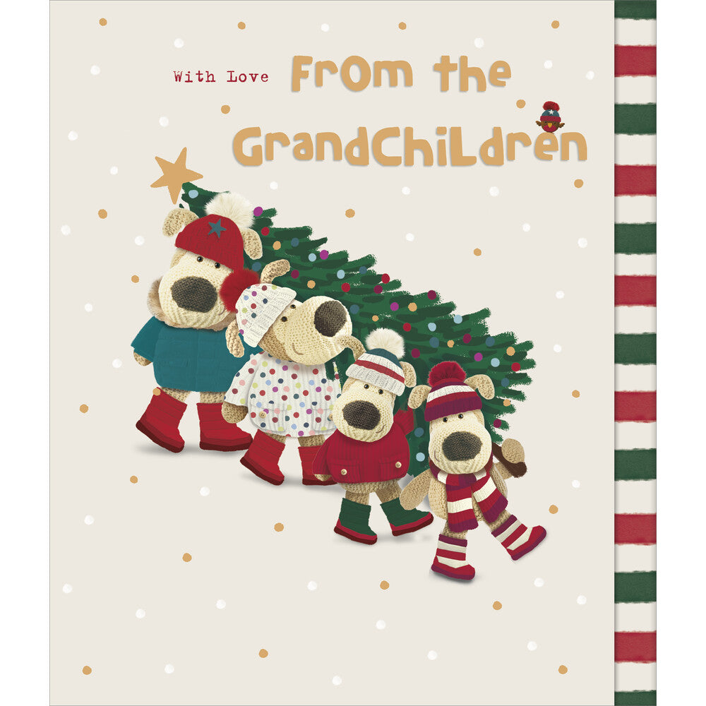 Boofles Carrying Xmas Tree From The Grandchildren Christmas Card