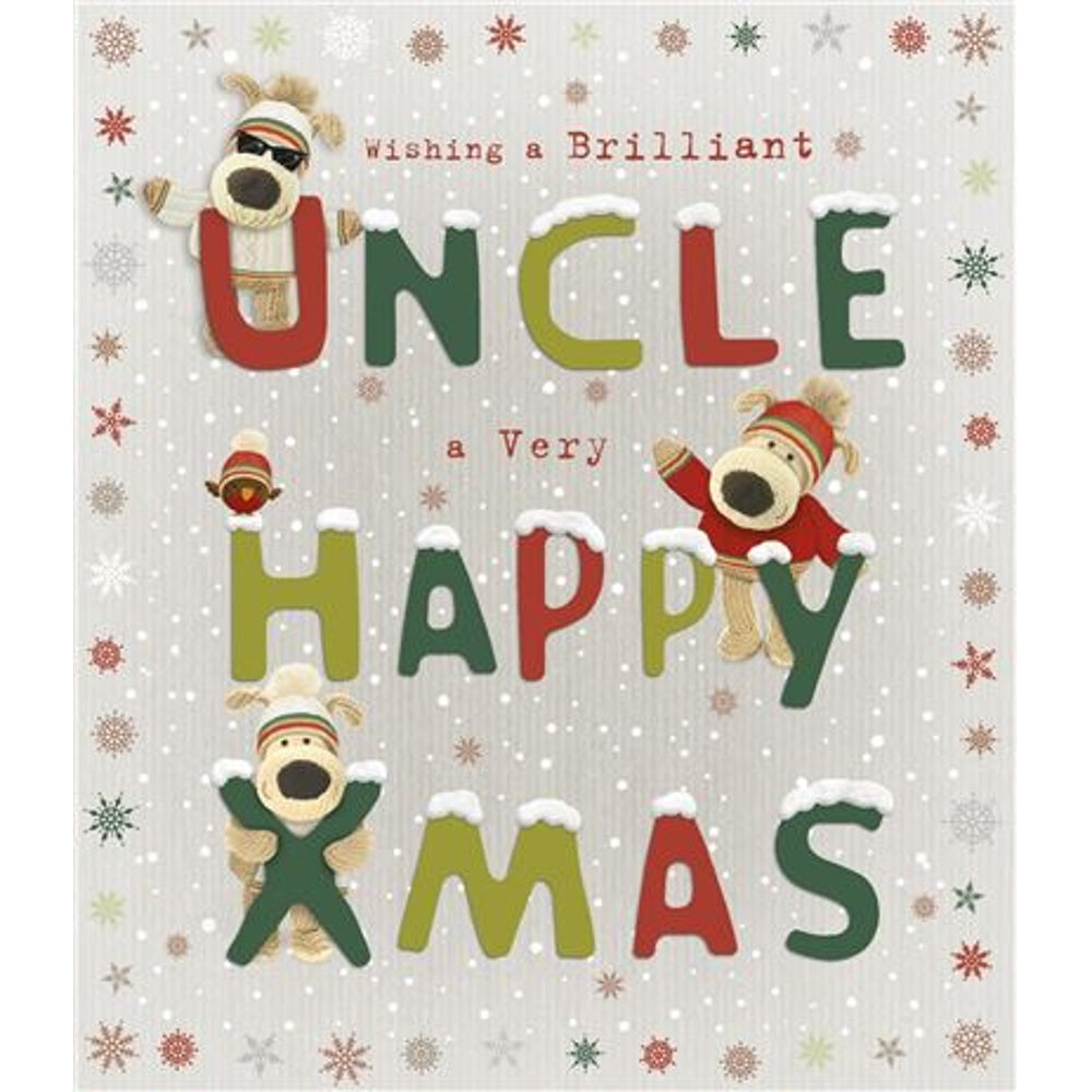 Uncle Christmas Card Boofles Wearing Hats and Jackets Design 