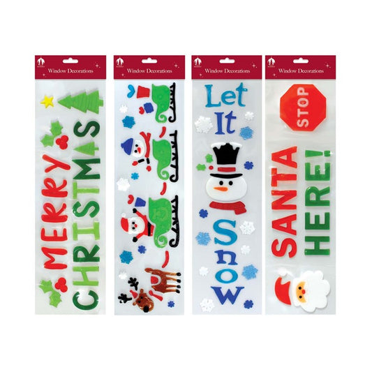 Pack of 4 Christmas Window Gel Decorations Stickers