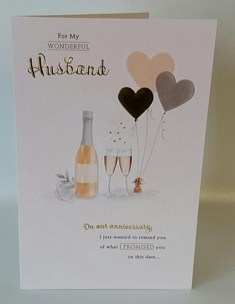 Husband Anniversary Traditional Card Champagne & Balloons 