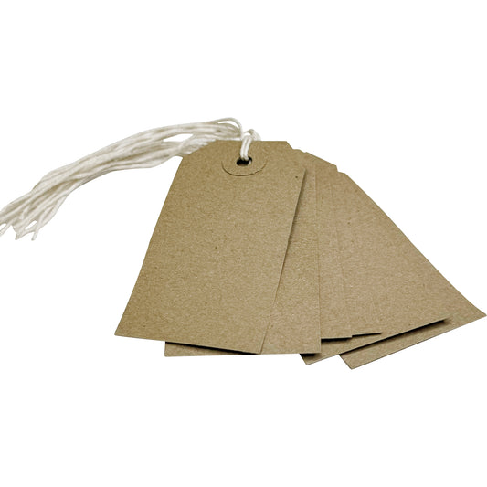 Pack of 100 Brown Buff Strung Tags 82mm x 41mm