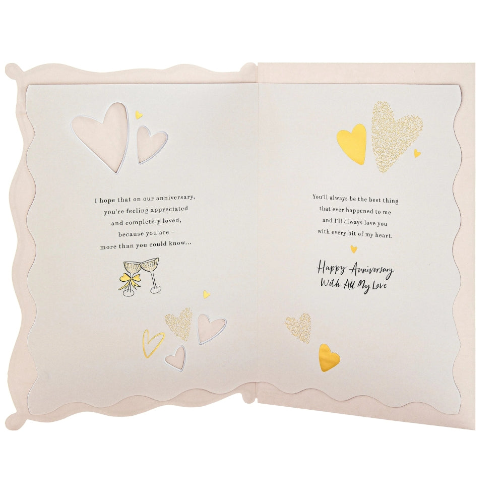 Gold Foil Hearts Design & Heartfelt Verse Wife Anniversary Card