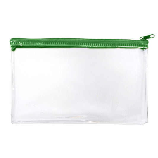 Pack of 12 Janrax 8x5" Green Zip Clear Exam Pencil Case