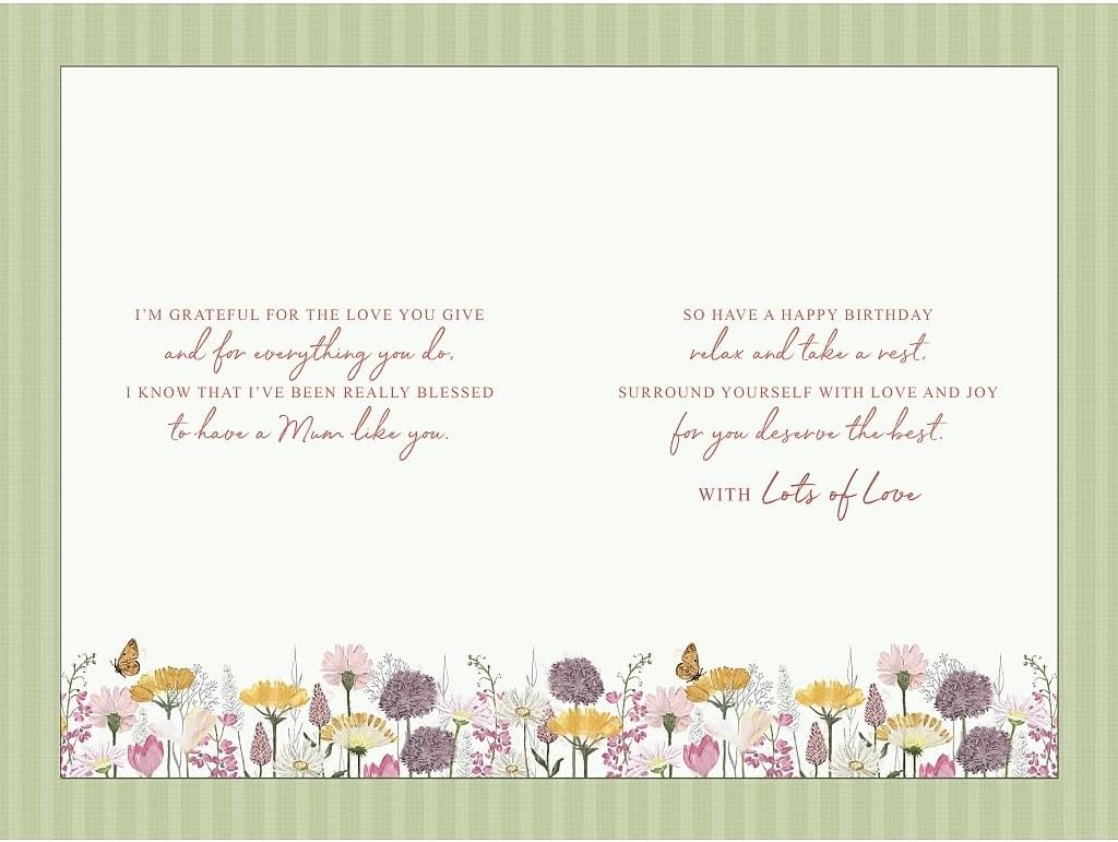 Floral Heart Wreath and Butterfly Design Lovely Mum Birthday Card